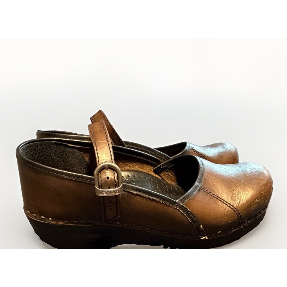 Dansko Marcelle Brown Leather Mary Jane Clogs Size 39 Dark Academia